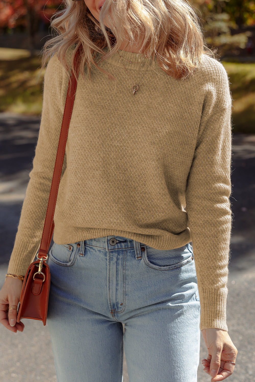 Straw Yellow Brushed Knit Casual Fitted Sweater