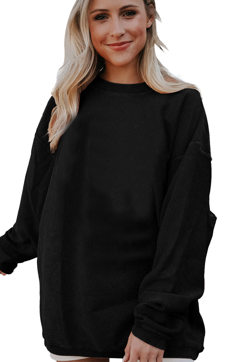 Dark Grey Drop Sleeve Rib Knit Oversized Sweatshirt