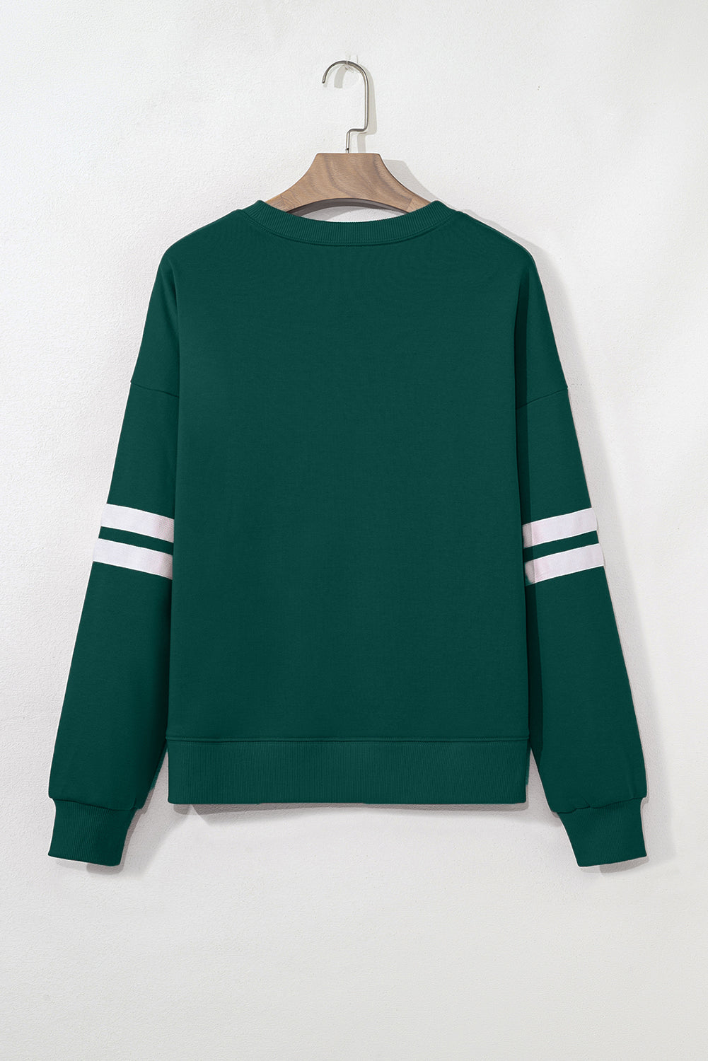 Evergreen Preppy Striped Sleeve Loose Sweatshirt