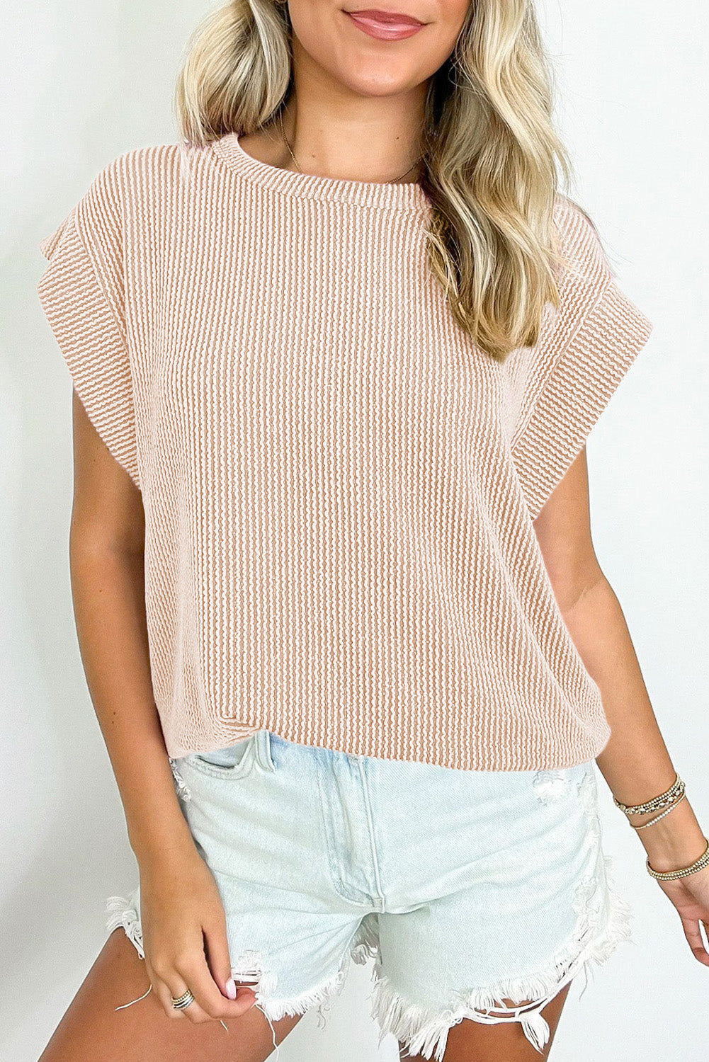 Gray Twisted Ribbed Textured Plain T Shirt
