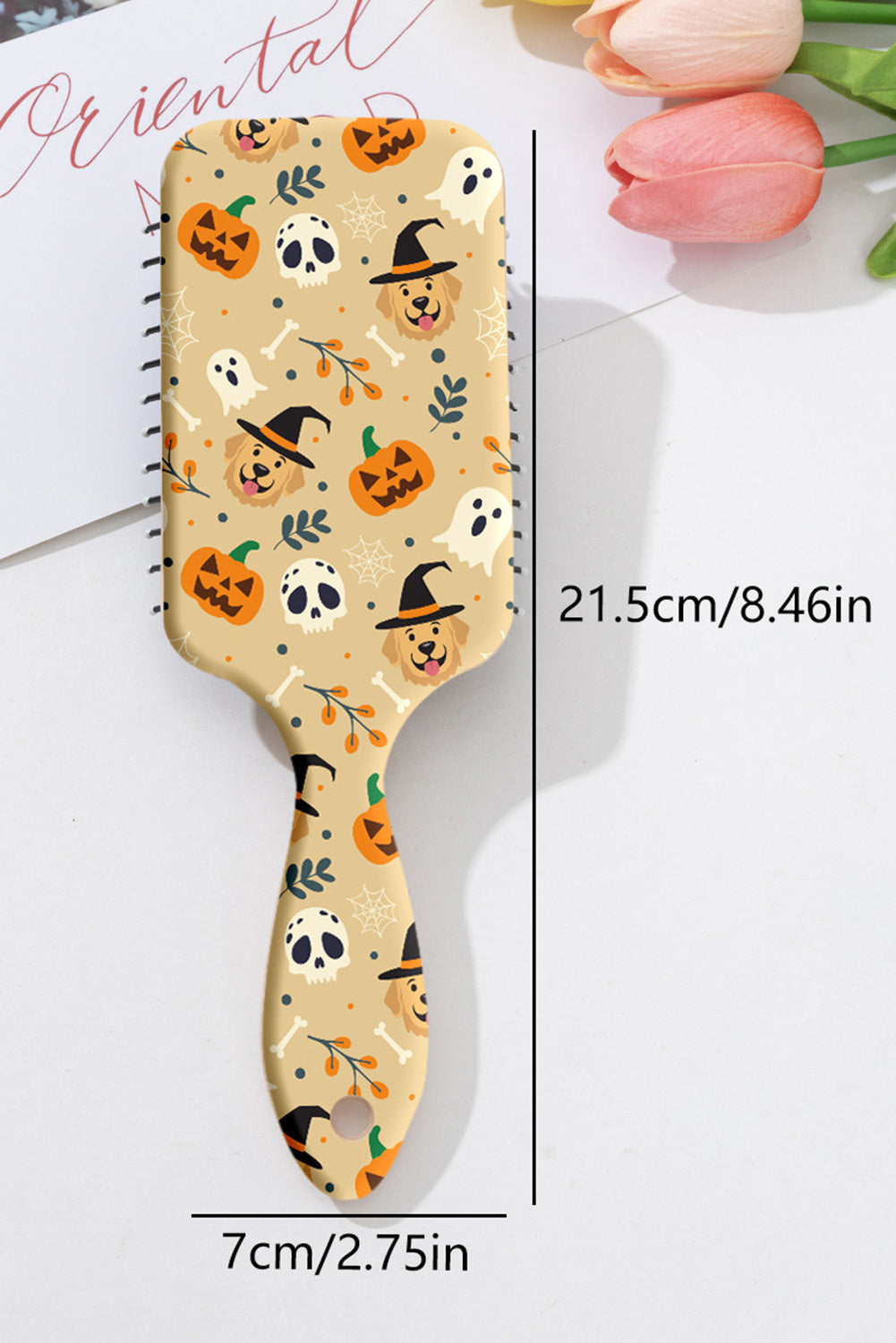Beige Dog Witch Halloween Print Large Paddle Air Cushion Comb