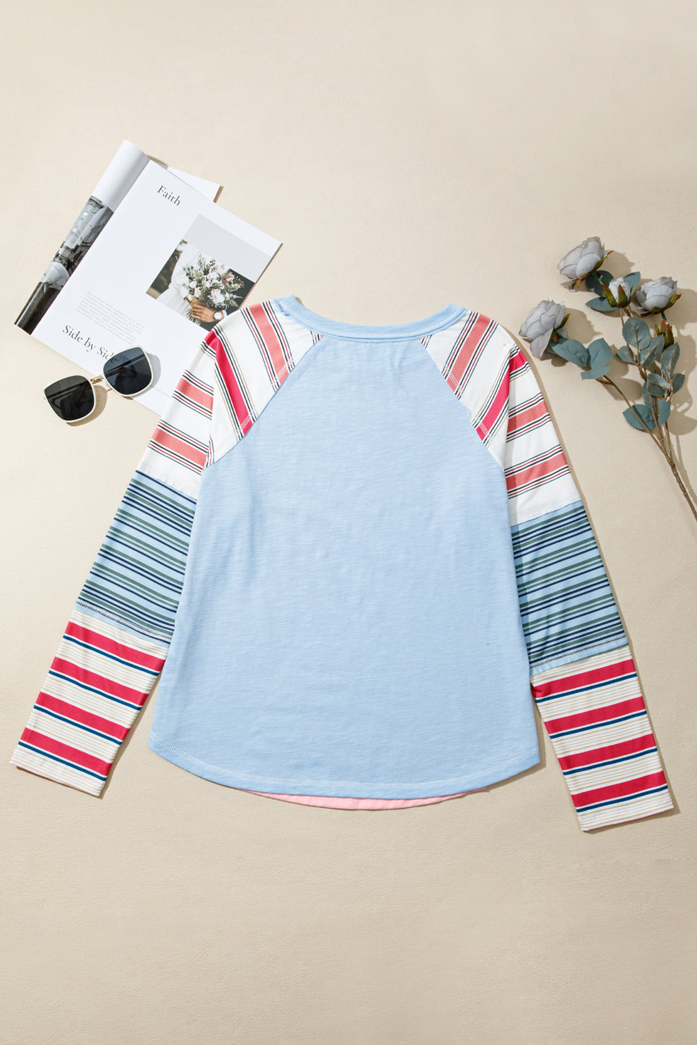 Pink Striped Colorblock Long Sleeve Top