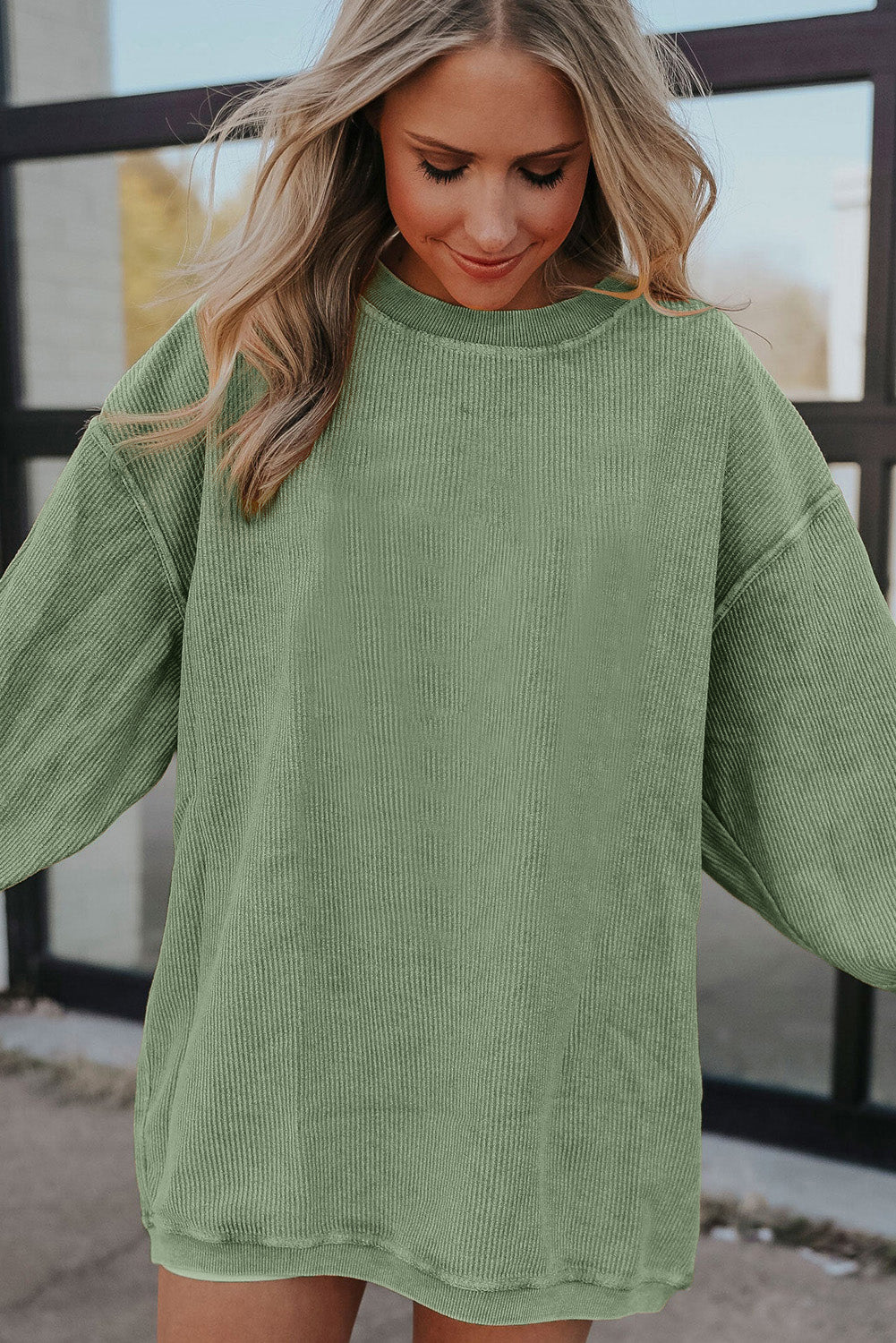 Dark Grey Drop Sleeve Rib Knit Oversized Sweatshirt
