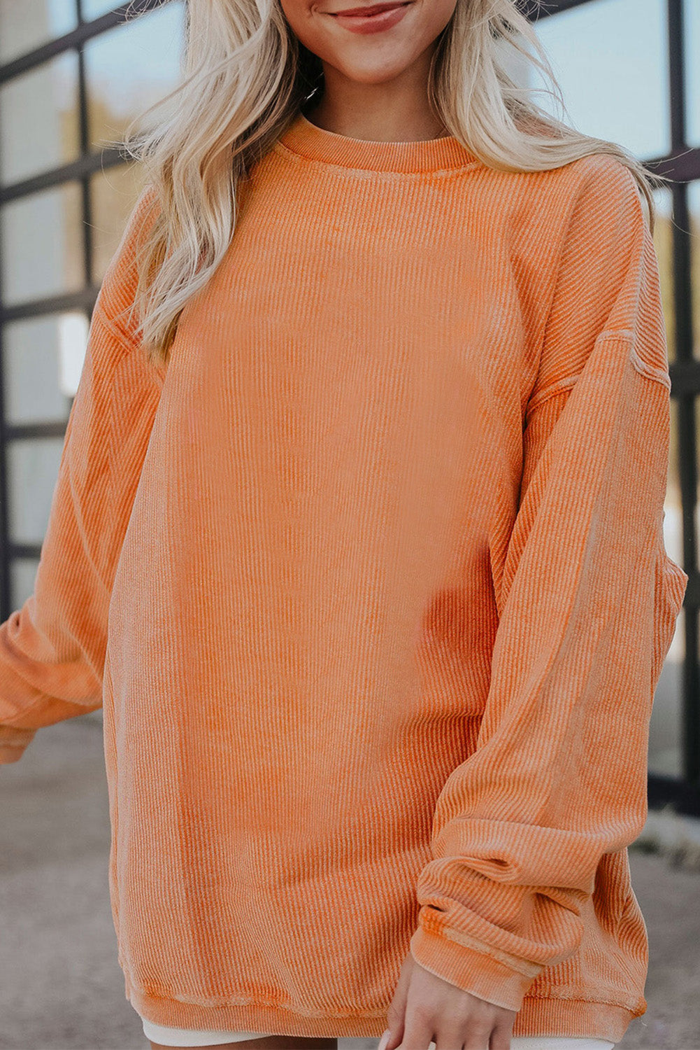 Dark Grey Drop Sleeve Rib Knit Oversized Sweatshirt