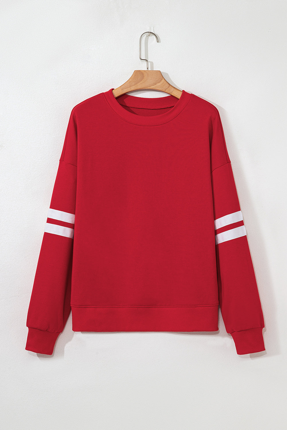 Evergreen Preppy Striped Sleeve Loose Sweatshirt