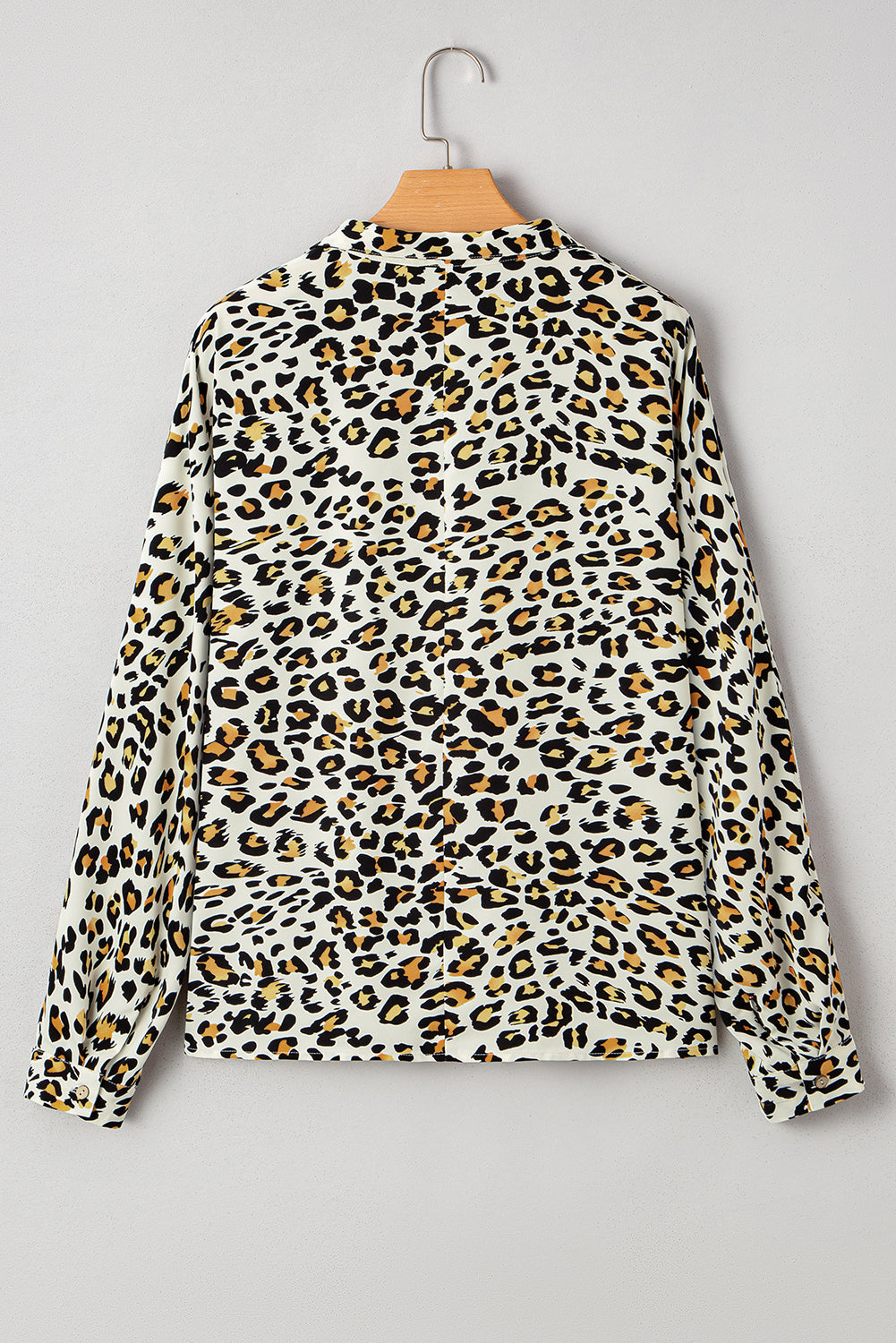 Khaki Leopard Print Long Sleeve Striped V Neck Top