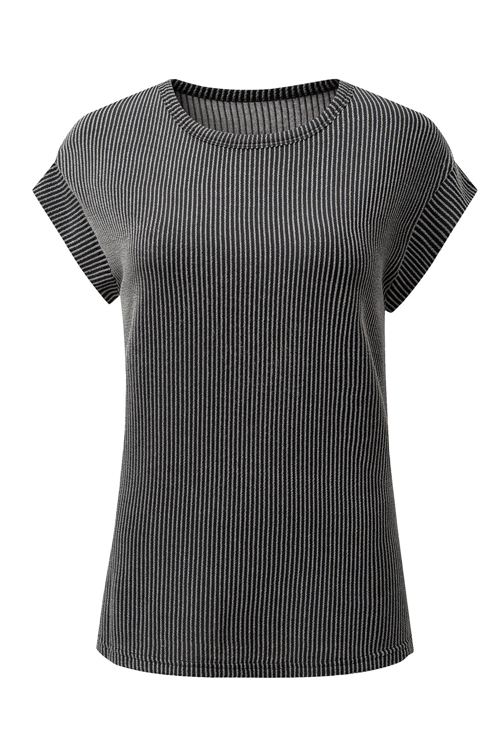 Gray Twisted Ribbed Textured Plain T Shirt