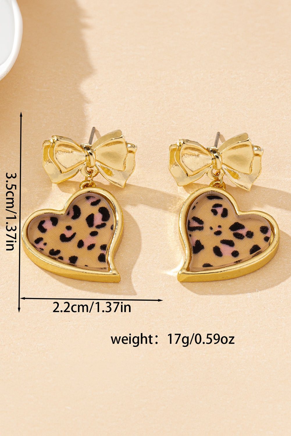 Gold Leopard Print Heart Bow Drop Earrings