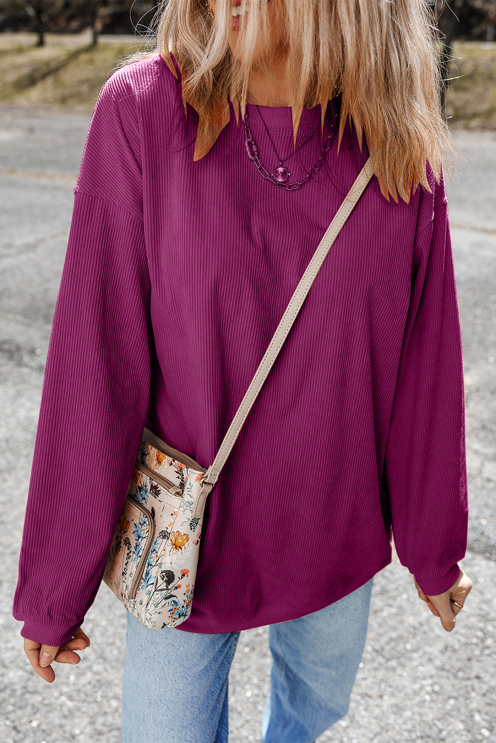 Dark Grey Drop Sleeve Rib Knit Oversized Sweatshirt