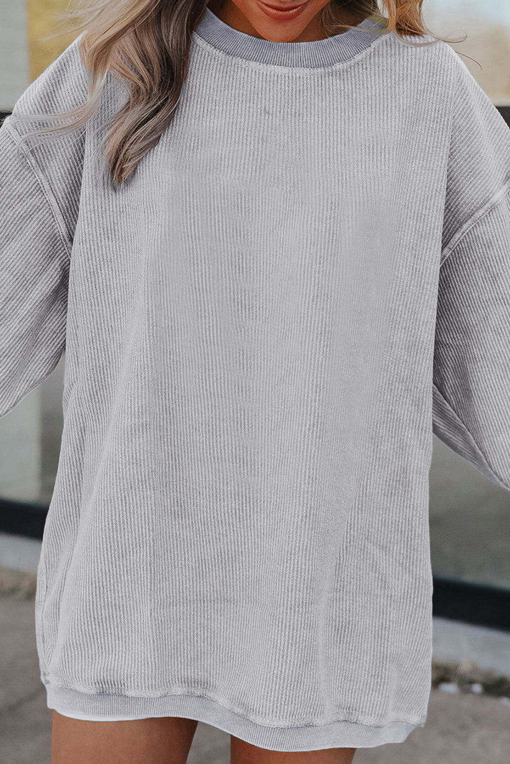 Dark Grey Drop Sleeve Rib Knit Oversized Sweatshirt
