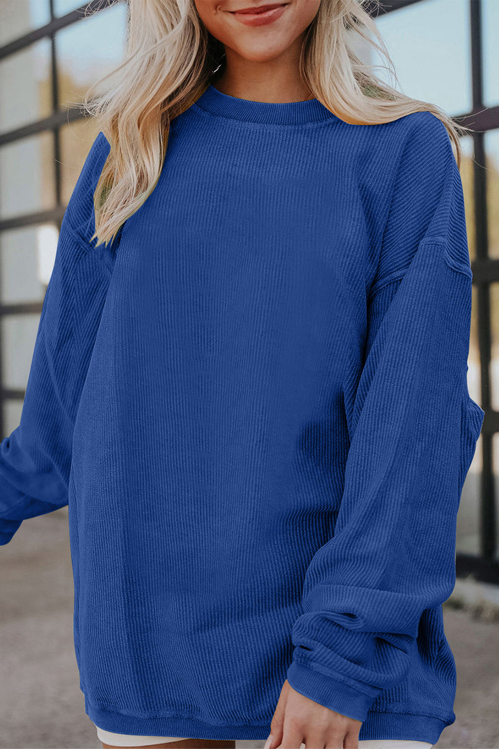 Dark Grey Drop Sleeve Rib Knit Oversized Sweatshirt