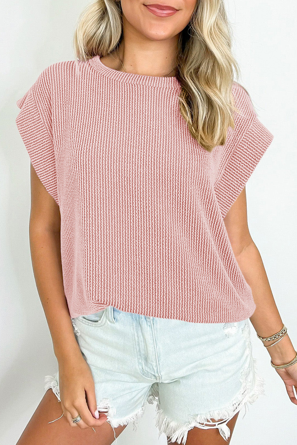 Gray Twisted Ribbed Textured Plain T Shirt