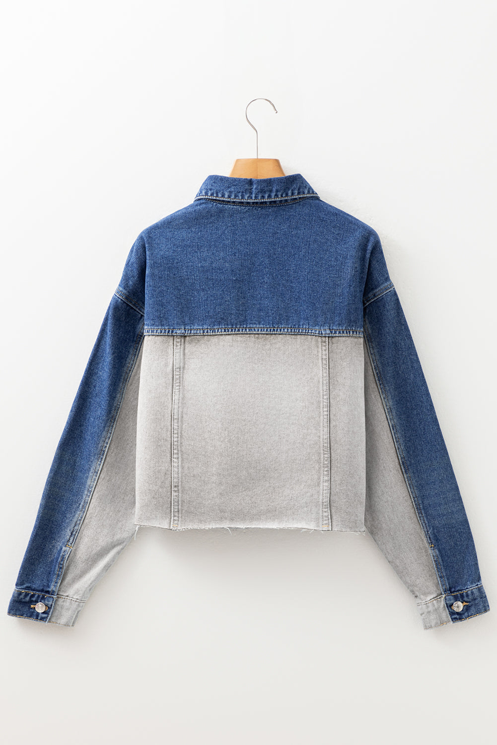 Dusk Blue Patchwork Flap Detail Distress Denim Jacket