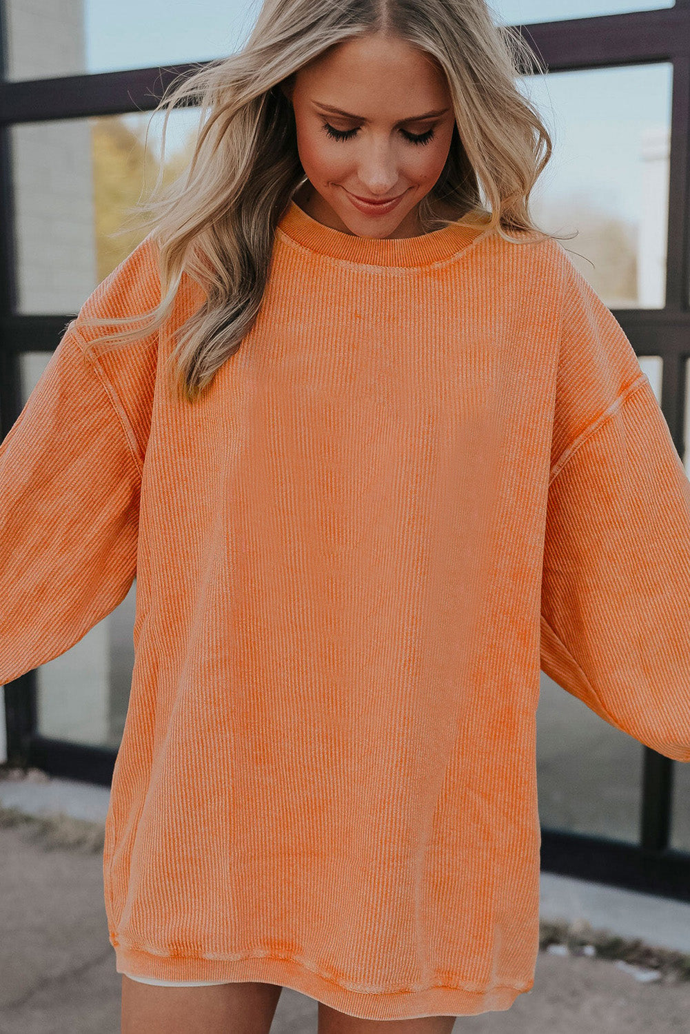 Dark Grey Drop Sleeve Rib Knit Oversized Sweatshirt