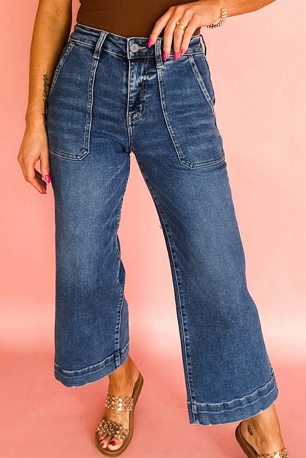 Breen Cropped High Rise Wide Leg Jeans