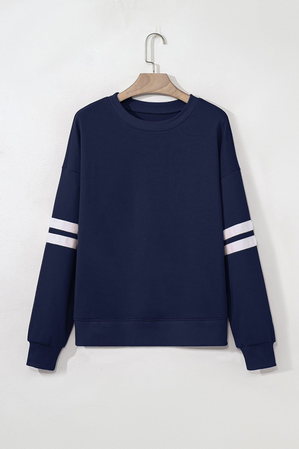 Evergreen Preppy Striped Sleeve Loose Sweatshirt