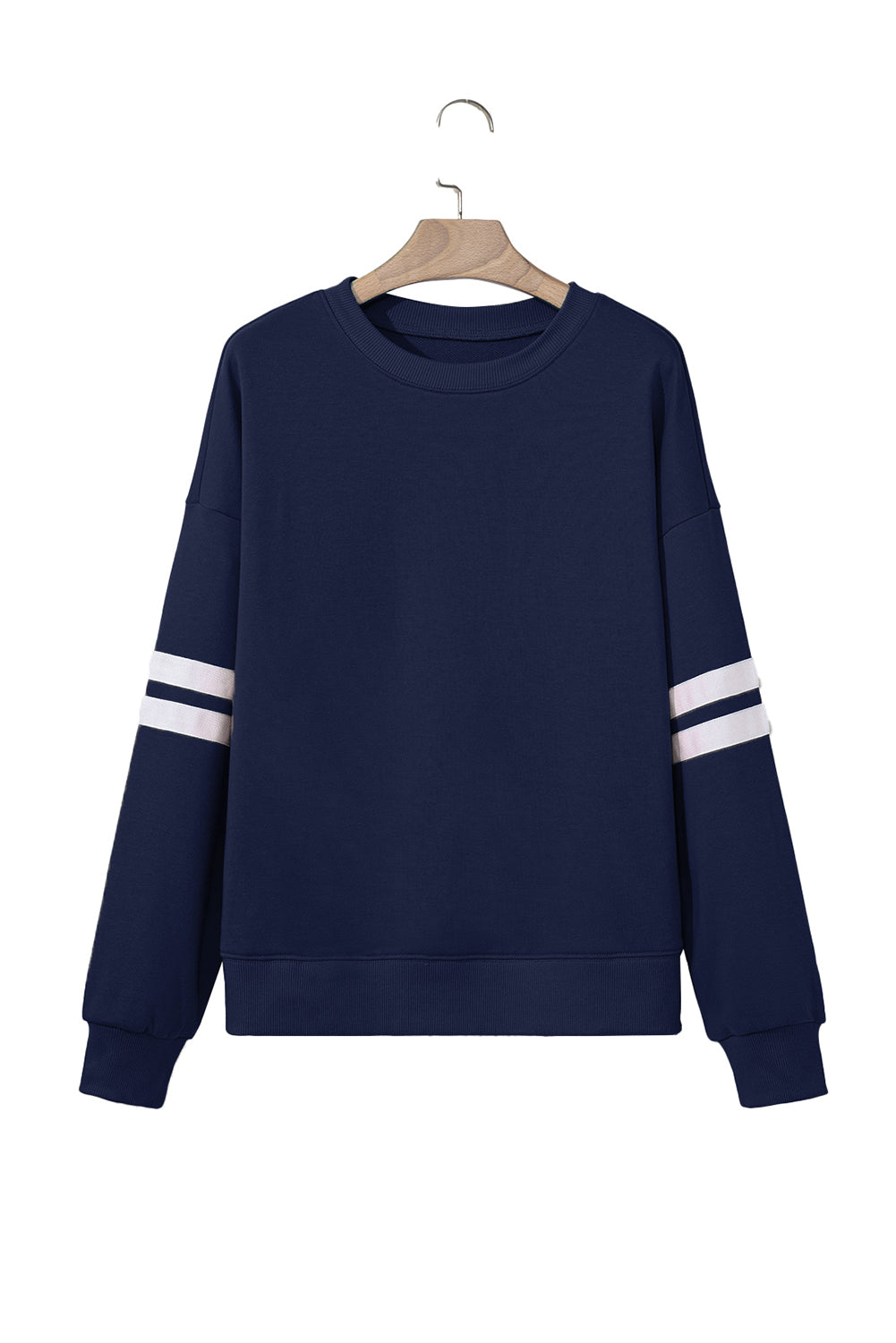 Evergreen Preppy Striped Sleeve Loose Sweatshirt