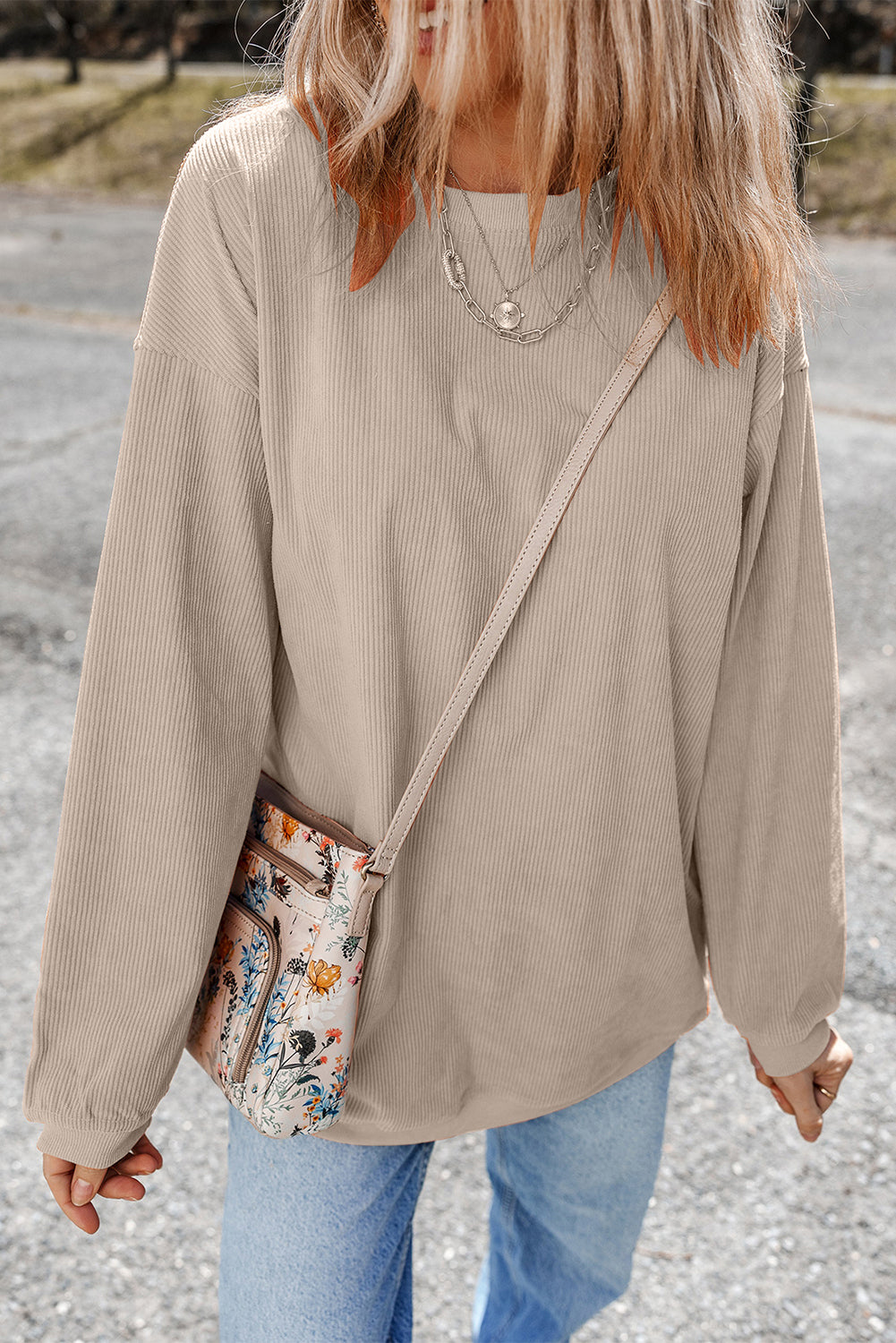 Dark Grey Drop Sleeve Rib Knit Oversized Sweatshirt