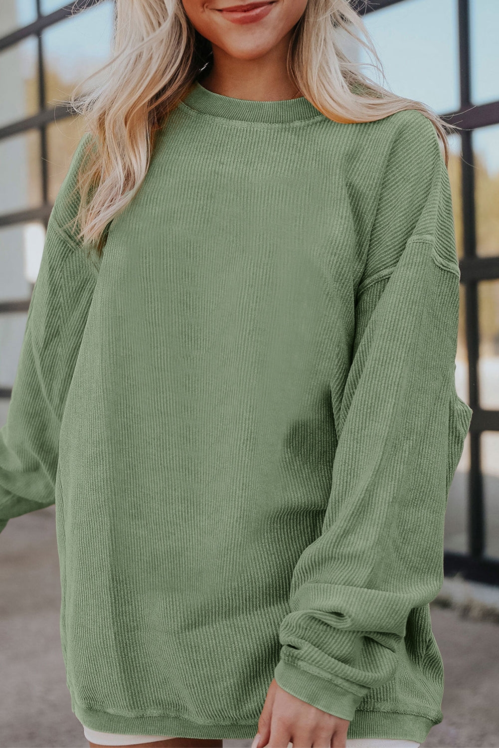 Dark Grey Drop Sleeve Rib Knit Oversized Sweatshirt