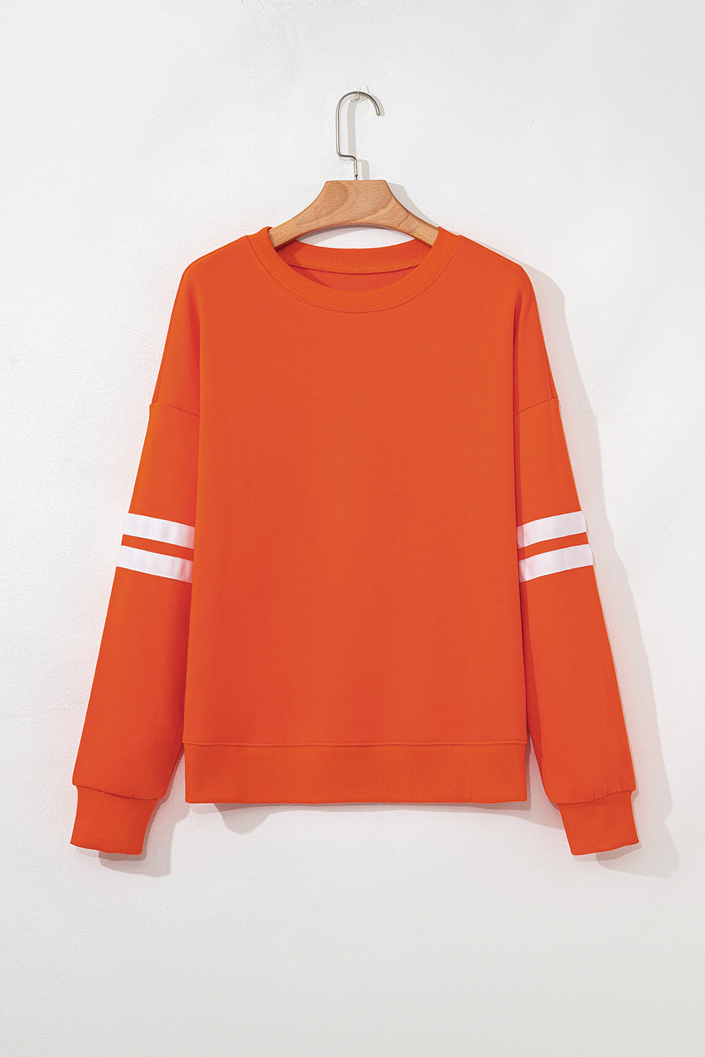 Evergreen Preppy Striped Sleeve Loose Sweatshirt