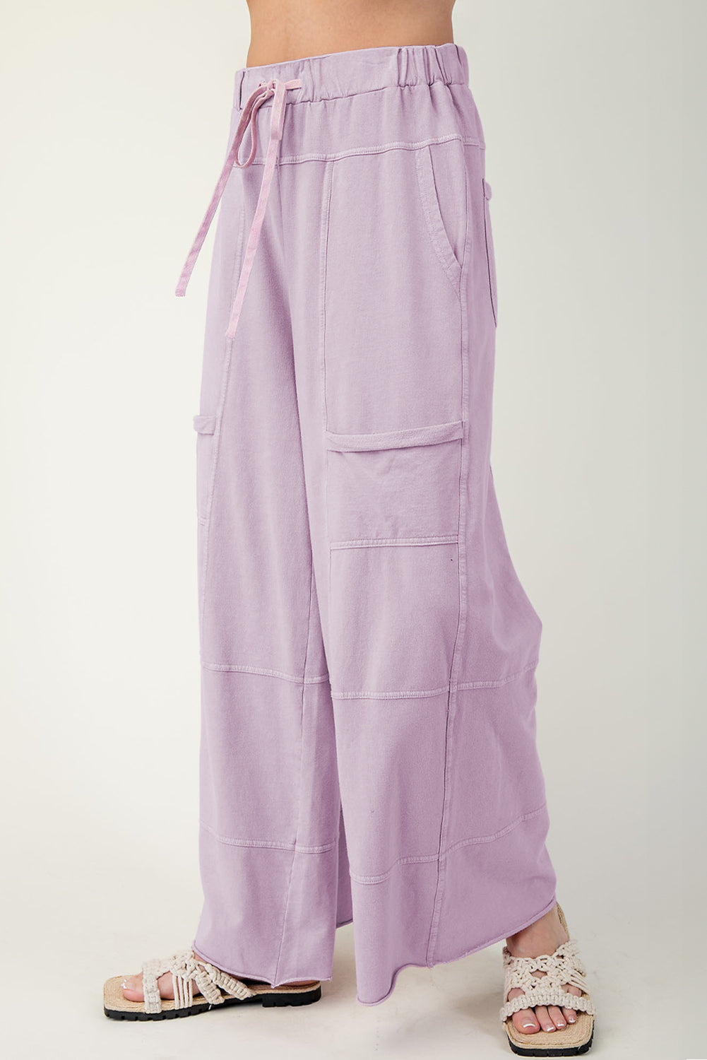 Mint Green Mineral Wash Exposed Seam Wide Leg Cargo Pants