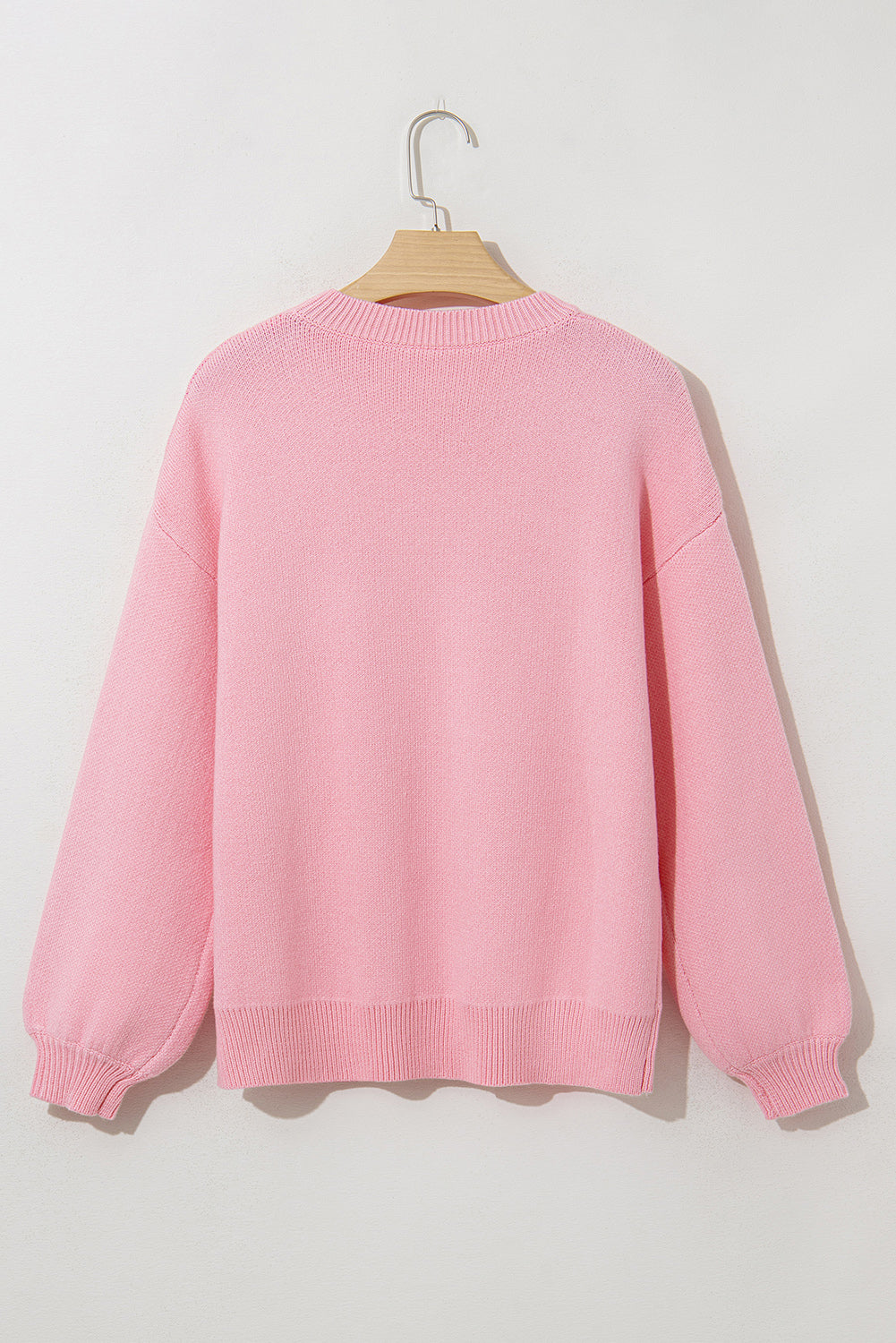 Pink Bow Round Neck Pullover Sweater