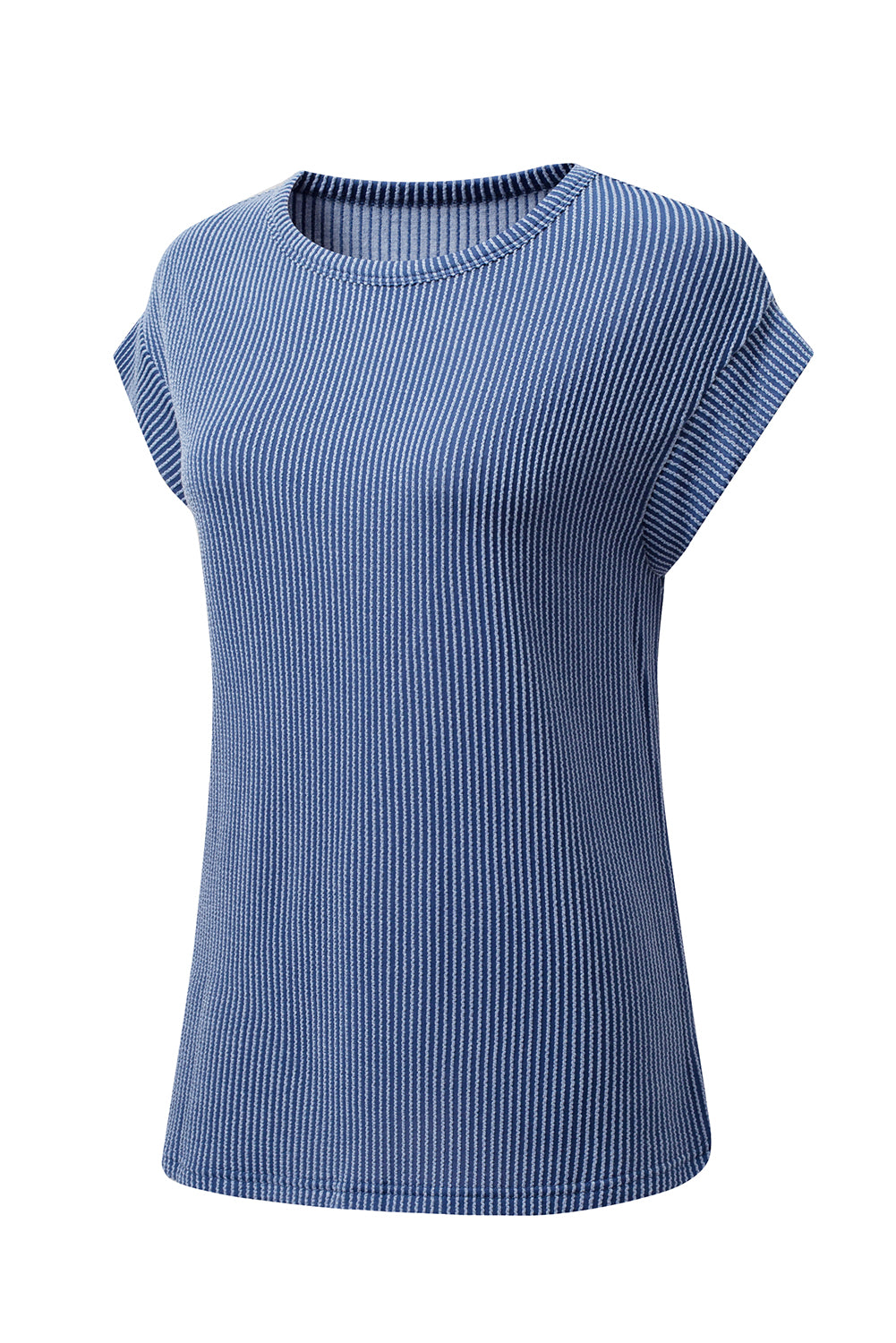 Gray Twisted Ribbed Textured Plain T Shirt