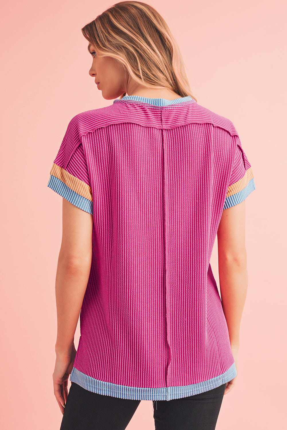Sky Blue Textured Colorblock Round Neck T Shirt