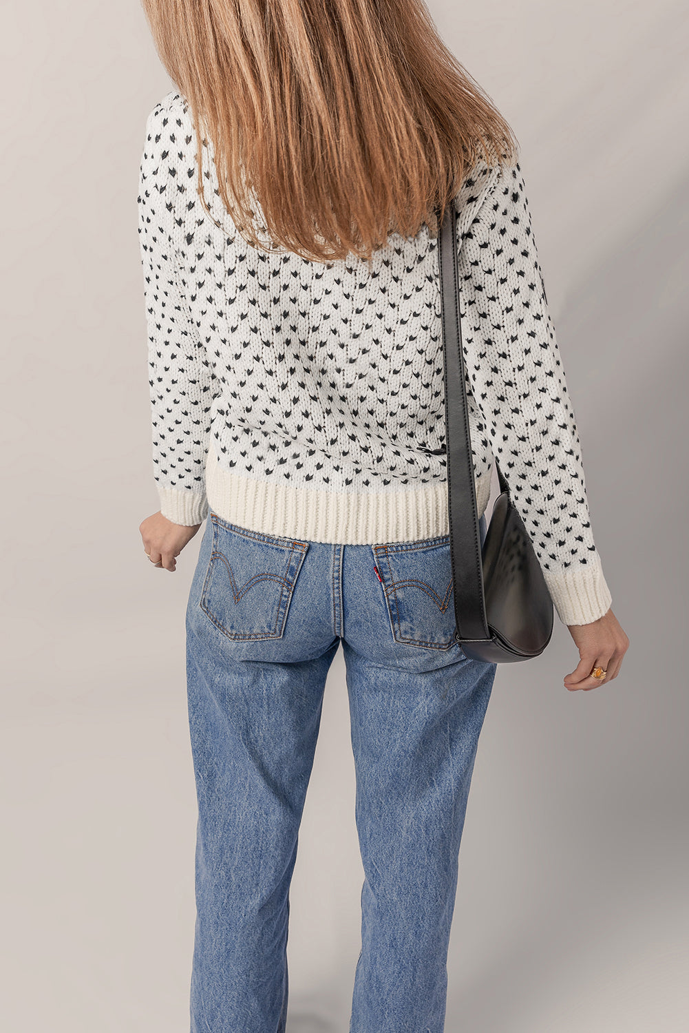 Beige Bow Decor Color Contrast Ribbed Edge Crew Neck Sweater