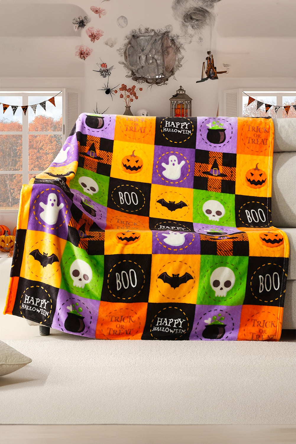 Purple Plaid Print Fleece Halloween Blanket