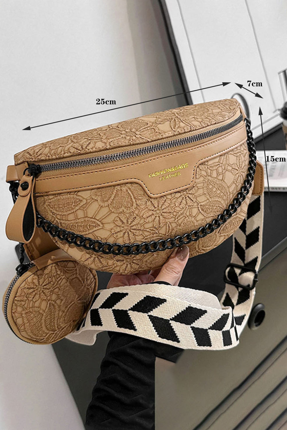 Bright White Floral Colorblock Strap PU Crossbody Bag with Coin Purse