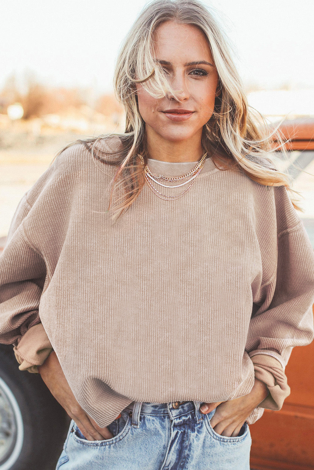 Dark Grey Drop Sleeve Rib Knit Oversized Sweatshirt