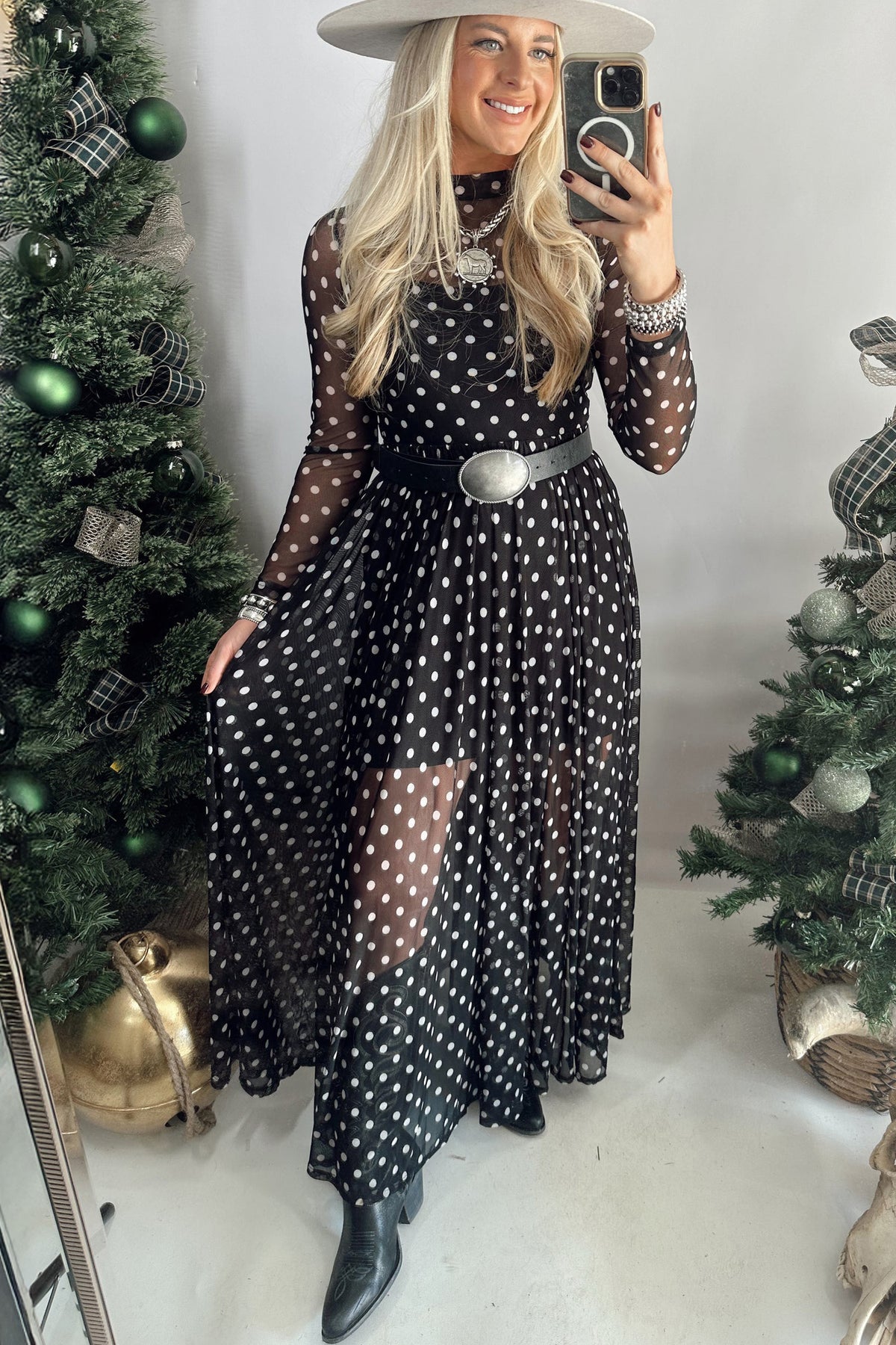 Midnight Dot Mesh 2pc Dress