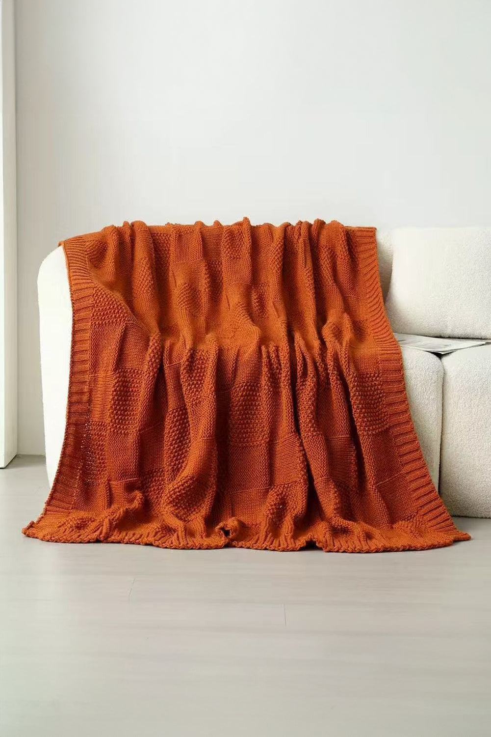 Orange Checkered Soft Knit Throw Blanket