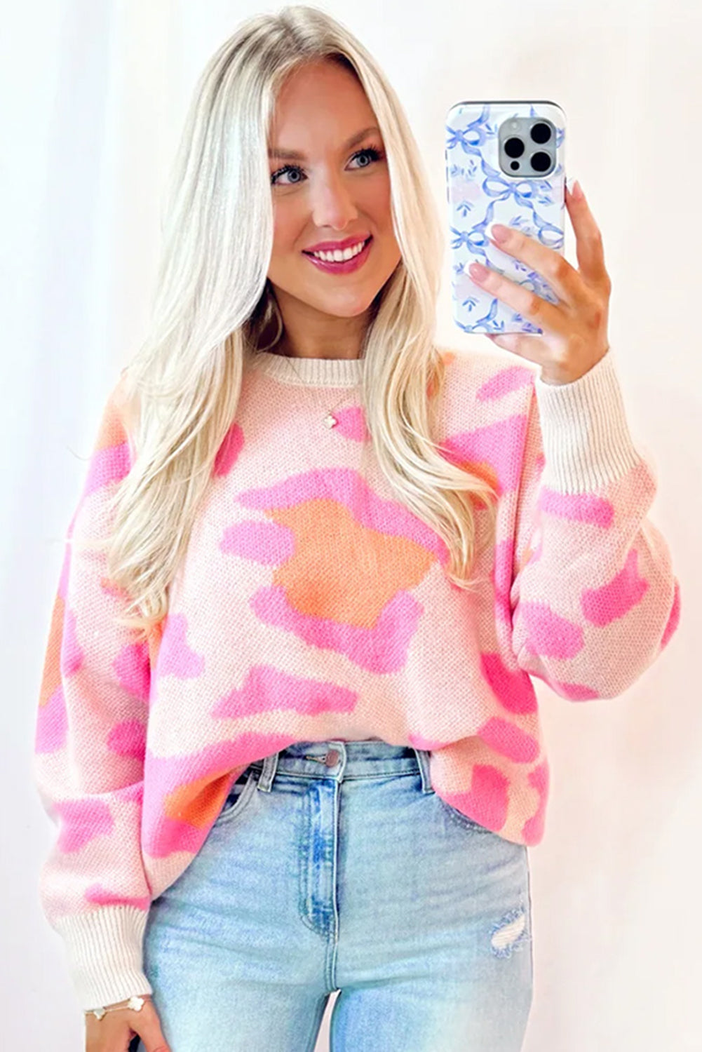 Sachet Pink Cheetah Colorblock Sweater