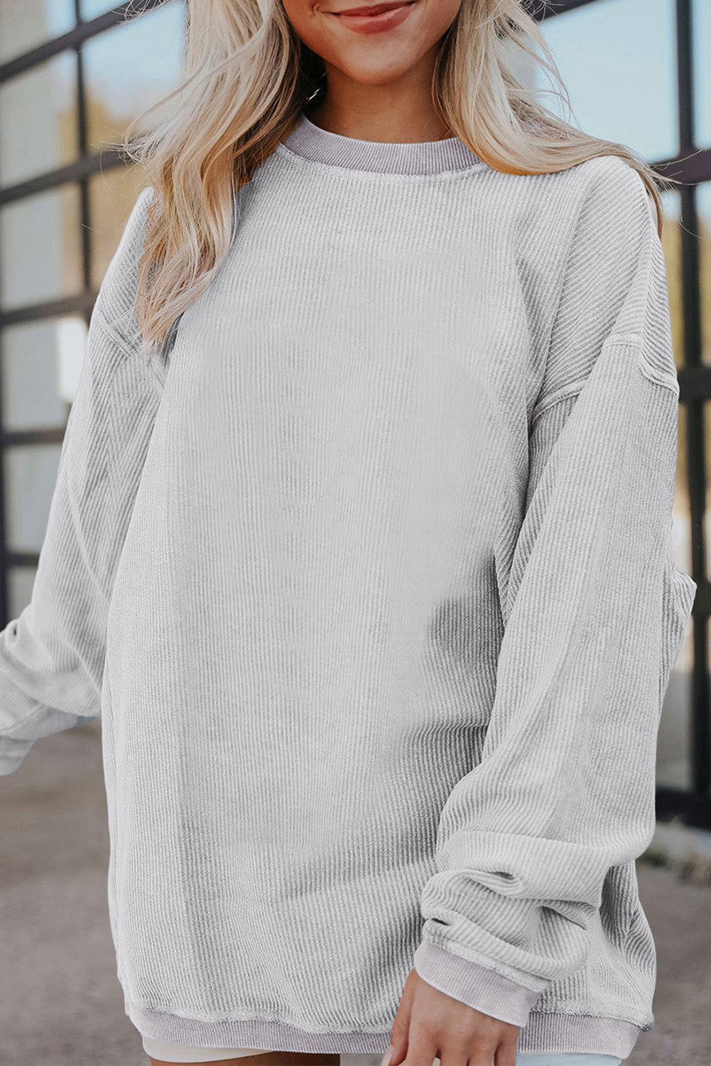 Dark Grey Drop Sleeve Rib Knit Oversized Sweatshirt