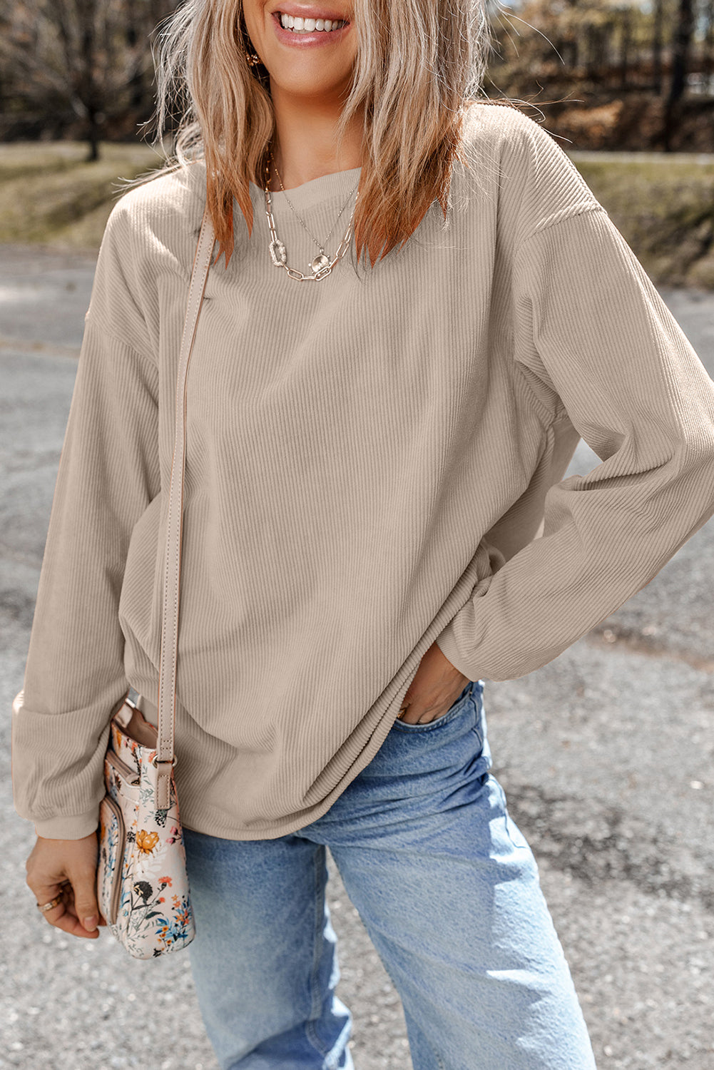 Dark Grey Drop Sleeve Rib Knit Oversized Sweatshirt