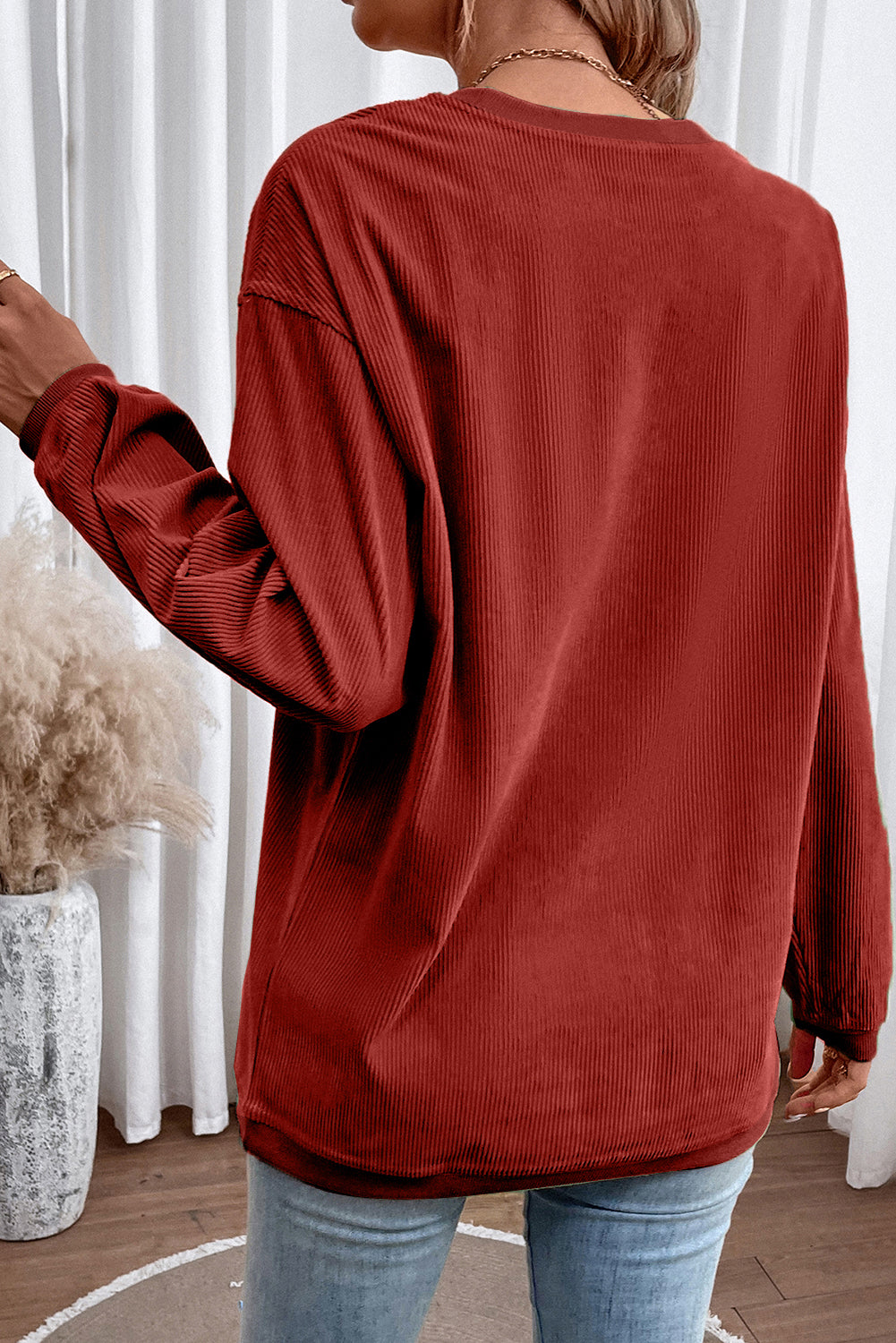 Dark Grey Drop Sleeve Rib Knit Oversized Sweatshirt