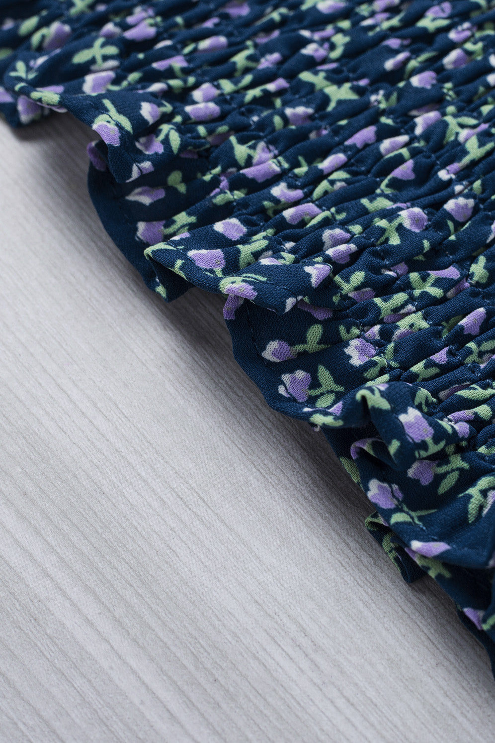 Blue Ditsy Floral Print Square Neck Smock Top