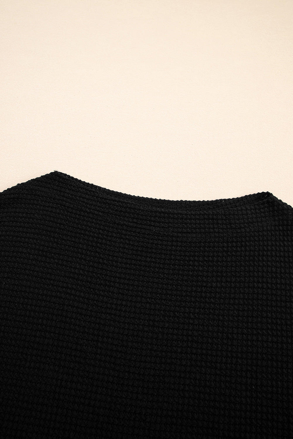 Black Waffle One Shoulder Long Sleeve Knit Top
