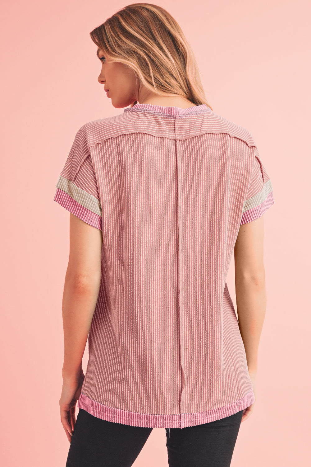 Sky Blue Textured Colorblock Round Neck T Shirt