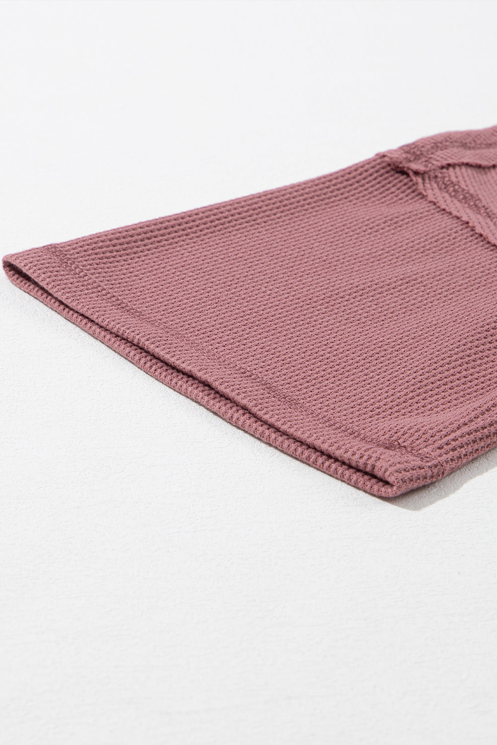Black Exposed Seam Drop Sleeve V Neck Waffle Textured Top