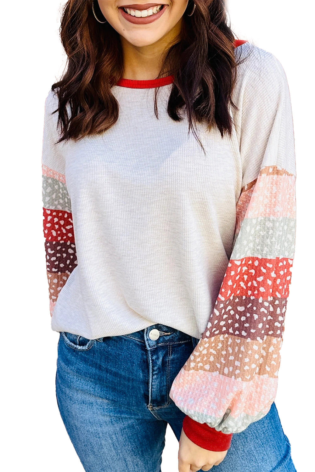 Contrast Leopard Color Block Sleeve Loose Pullover