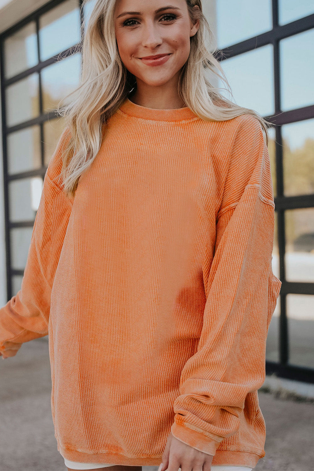 Dark Grey Drop Sleeve Rib Knit Oversized Sweatshirt