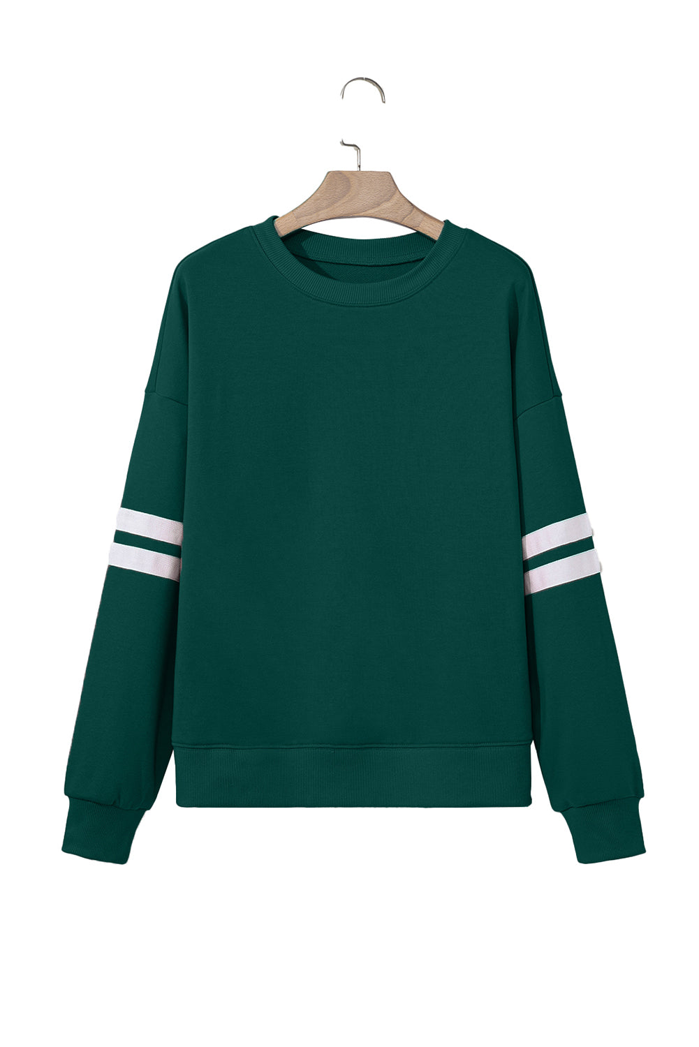 Evergreen Preppy Striped Sleeve Loose Sweatshirt