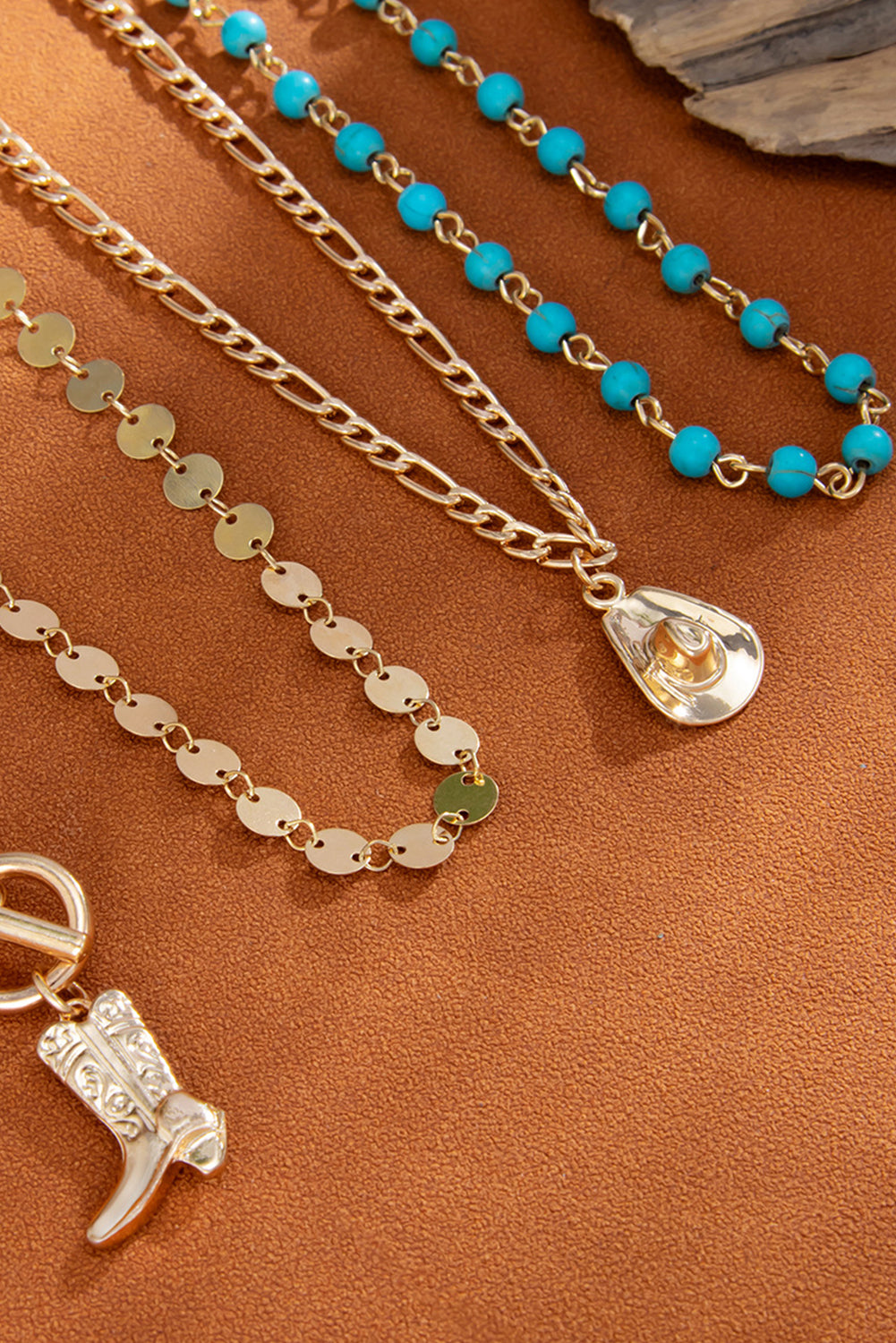 Gold Boot Pendant Turquoise Necklace Set