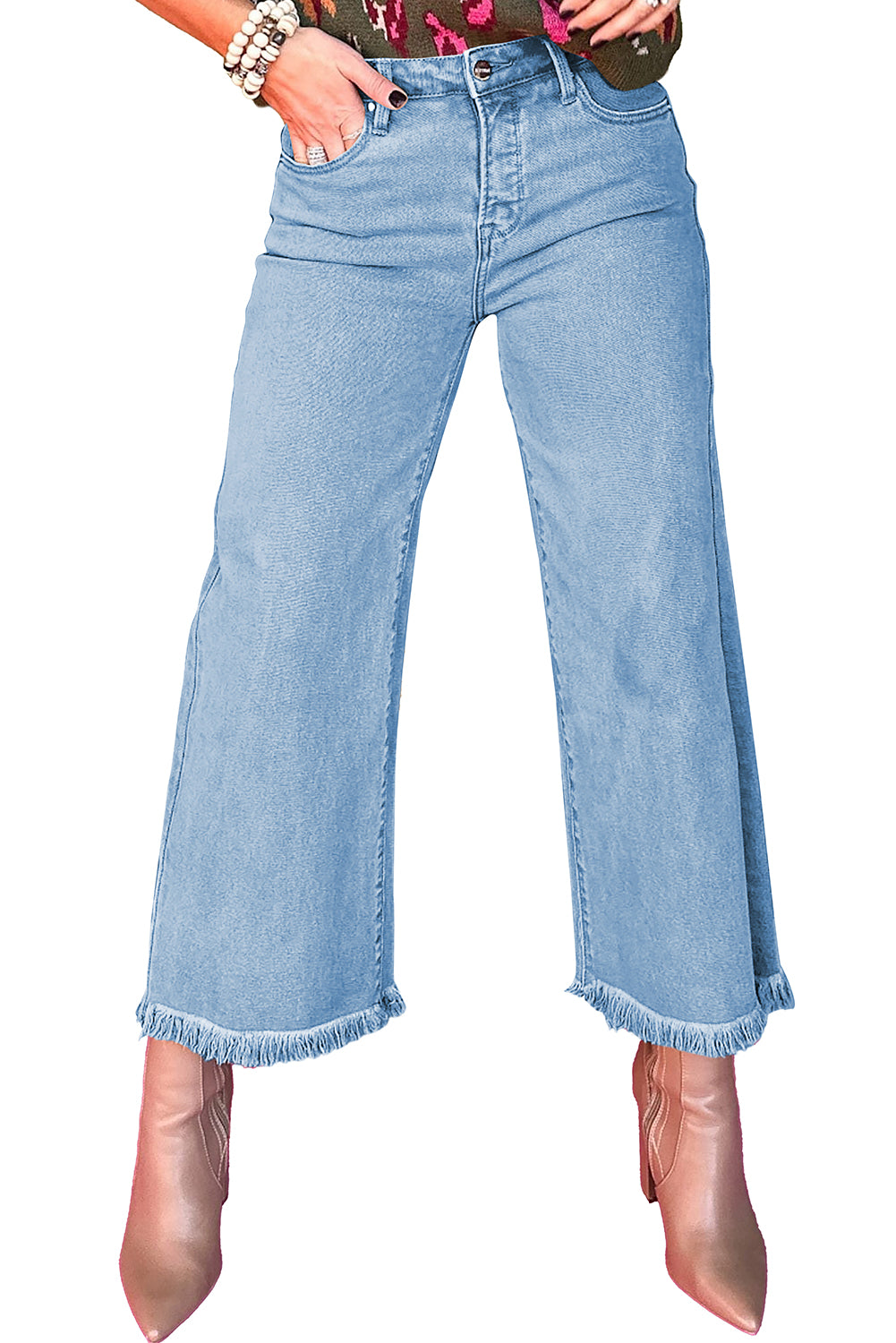 Peach Blossom Acid Washed High Rise Cropped Jeans