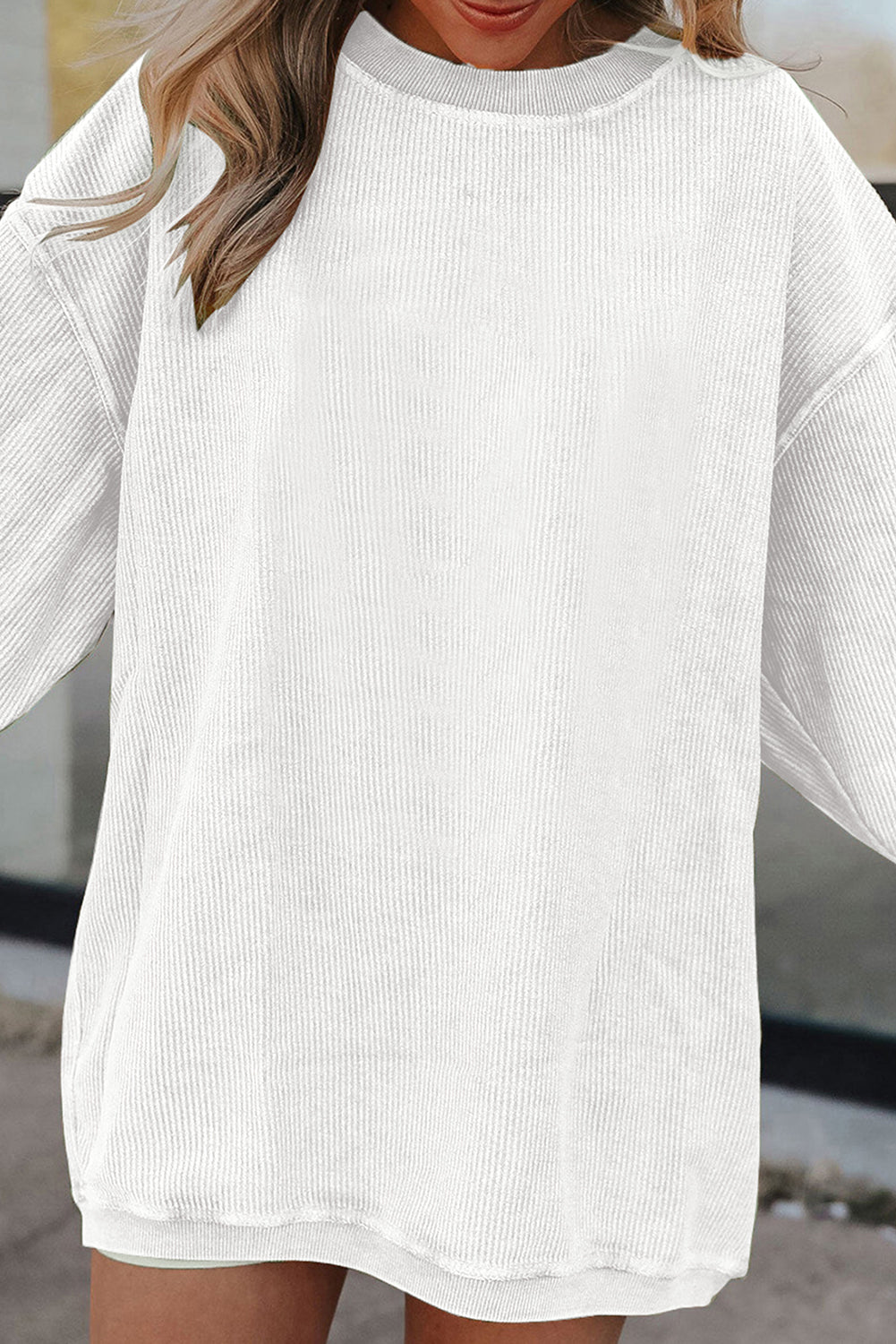 Dark Grey Drop Sleeve Rib Knit Oversized Sweatshirt
