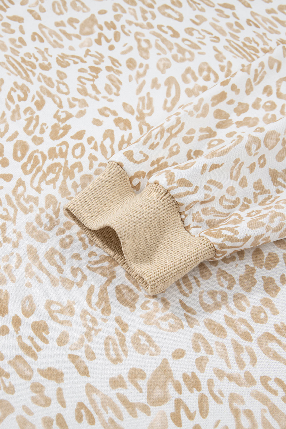 Khaki Plus Size Ruffle Arm Leopard Sweatshirt