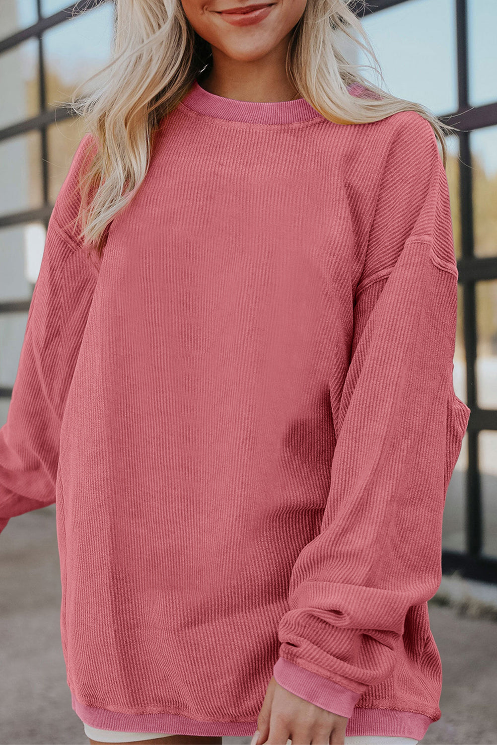 Dark Grey Drop Sleeve Rib Knit Oversized Sweatshirt
